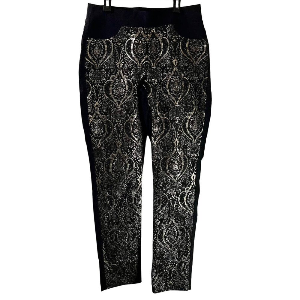 Joseph Ribkoff SZ 8 Black Brocade Front Pull-On Pants Cotton Blend